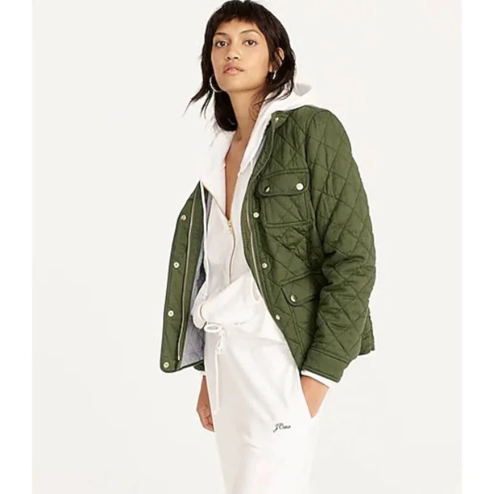 J.Crew Quilted Downtown Field Jacket Olive Green Cotton Utility Coat XL $198